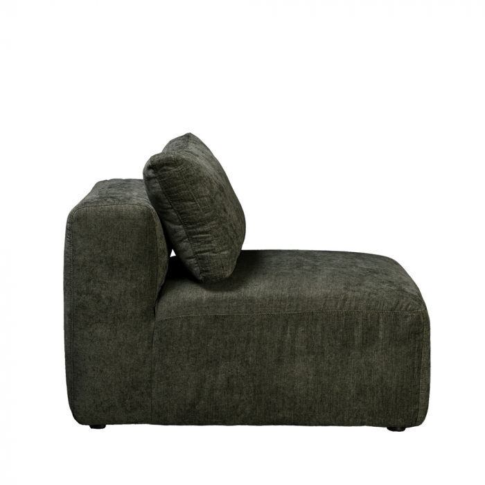 Fotoliu Box verde oliv – vedere frontală cu perne decorative și ambient natural [3]