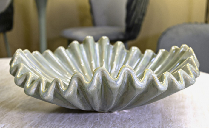 Fructieră decorativă modernă verde ceramică cu formă ondulată, model Venice [2]