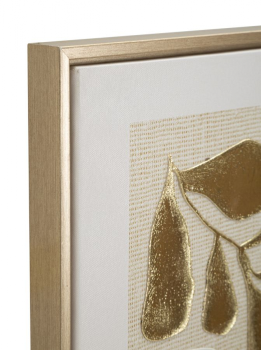 Tablou decorativ frunze abstracte alb și auriu 50x70 cm – detalii 3D pe pânză texturată [2]