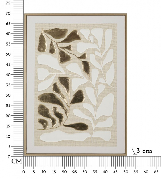 Tablou decorativ frunze abstracte alb și auriu 50x70 cm – detalii 3D pe pânză texturată [6]