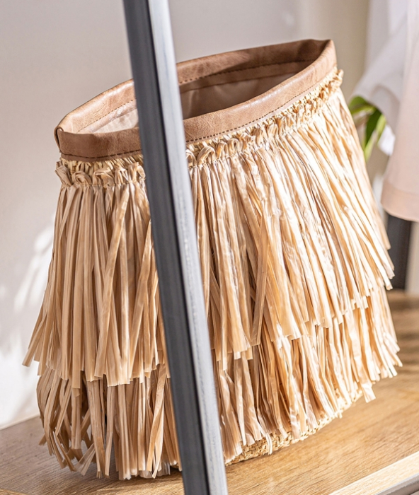 Geantă decorativă pătrată din fibră naturală maro Bhuv – imagine principală [3]