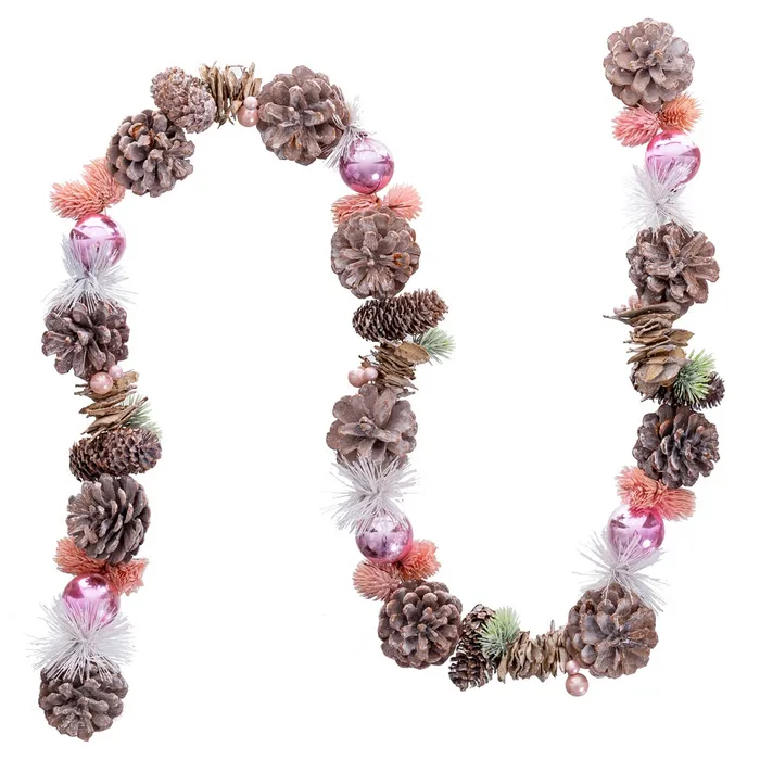 Ghirlanda de Craciun CreativDeco - Decor Festiv cu Globuri Roz [1]
