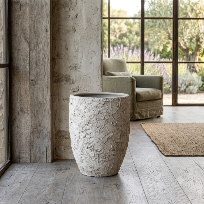 Ghiveci decorativ din ceramică albă rustică formă rotundă [2]
