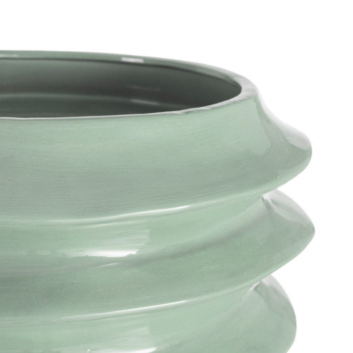 Ghiveci decorativ din ceramică aquamarin cu inele reliefate [2]