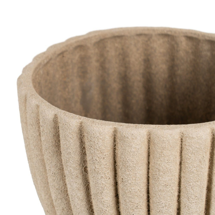 Ghiveci decorativ ceramică bej aspect piatră rotunjit striat [3]