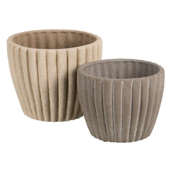 Ghiveci decorativ ceramică bej aspect piatră rotunjit striat [2]