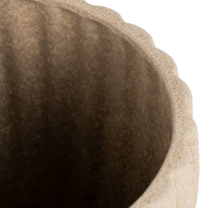 Ghiveci decorativ ceramică bej aspect piatră rotunjit striat [4]