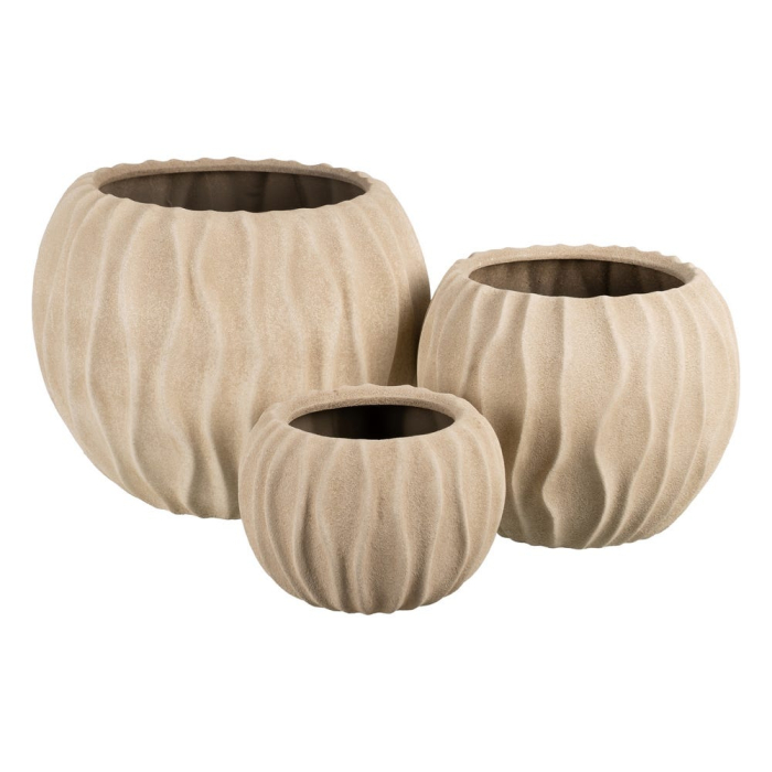 Ghiveci decorativ din ceramică bej cu model ondulat formă rotunjită mare [2]