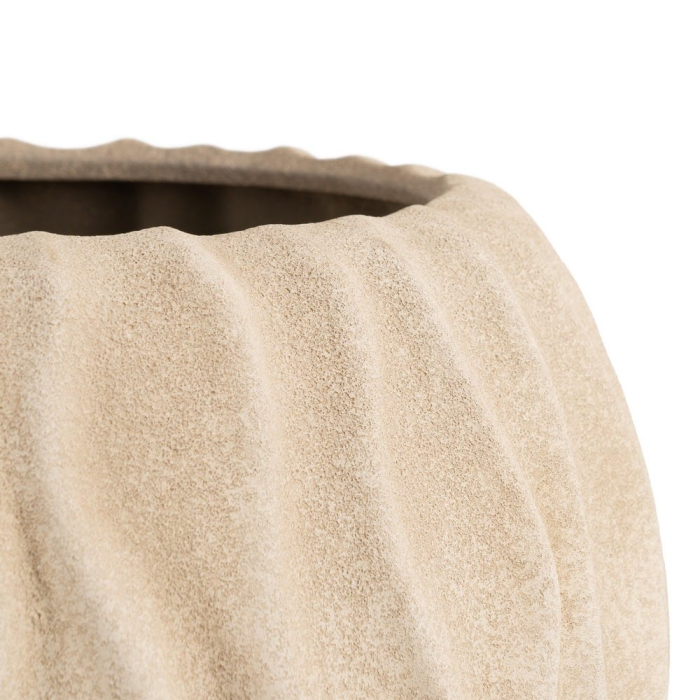 Ghiveci decorativ din ceramică bej cu model ondulat formă rotunjită mare [4]
