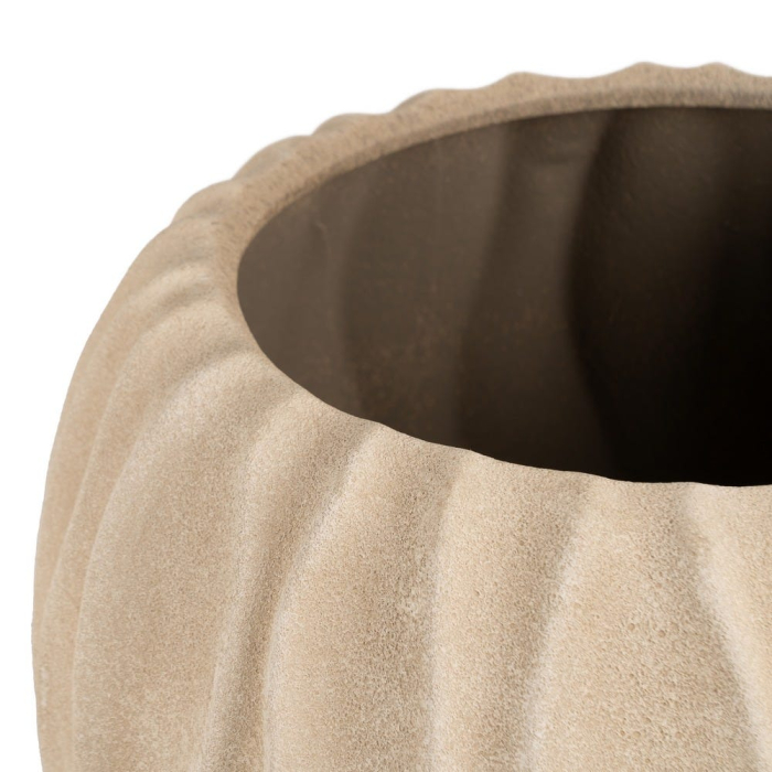 Ghiveci decorativ din ceramică bej cu model ondulat formă rotunjită mare [3]