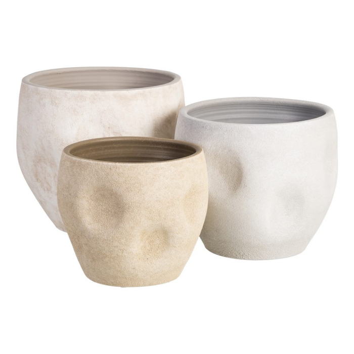 Ghiveci decorativ ceramică crem aspect piatră rotunjit lat [2]