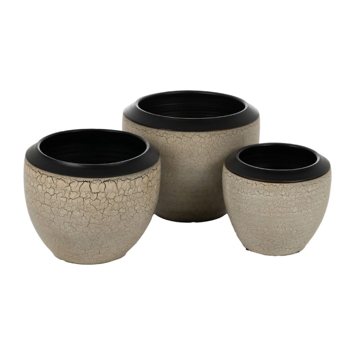 Ghiveci decorativ din ceramică crem cu model texturat și margine neagră [2]