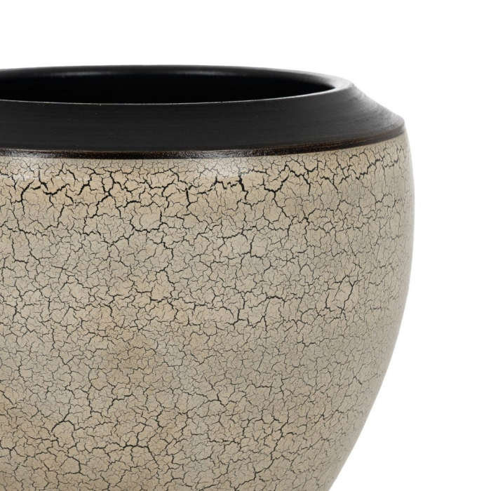 Ghiveci decorativ din ceramică crem cu model texturat și margine neagră [4]