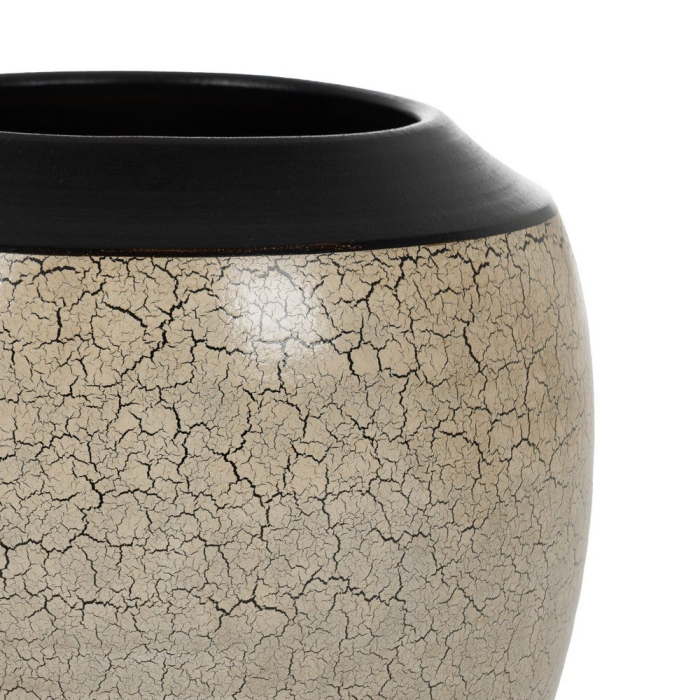 Ghiveci decorativ din ceramică crem cu model texturat și margine neagră [4]