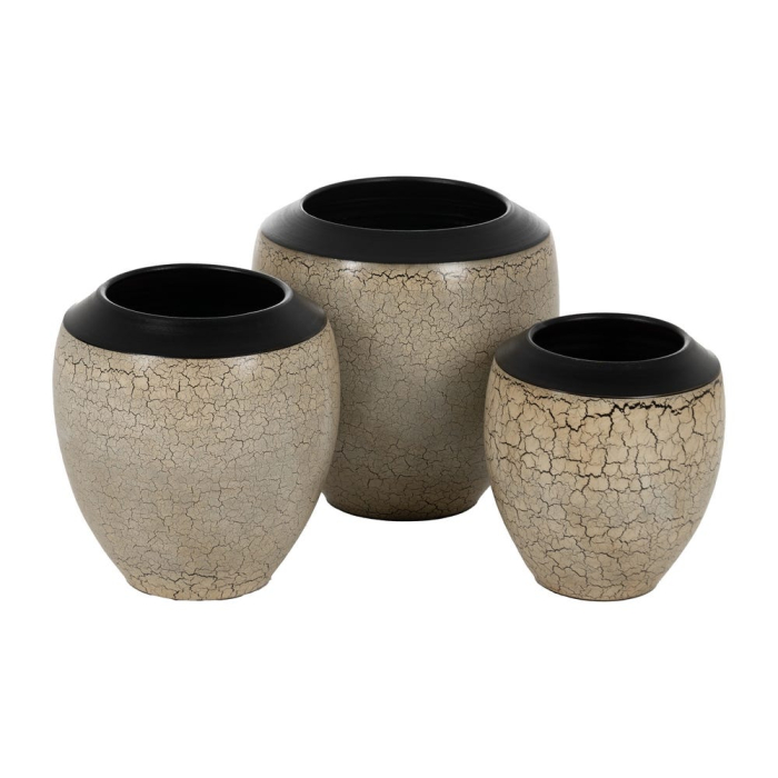 Ghiveci decorativ din ceramică crem cu model texturat și margine neagră [2]