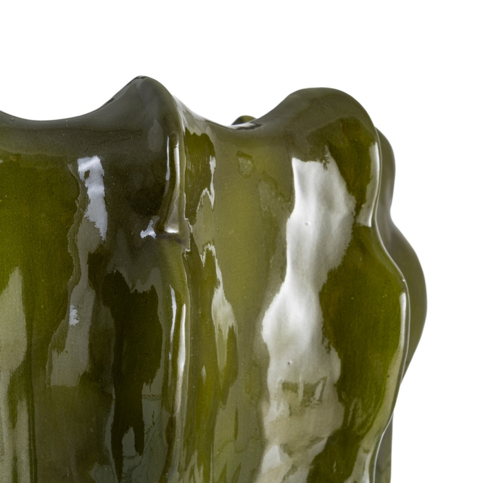 Ghiveci decorativ din ceramică verde cu formă scoicată sculptată [3]