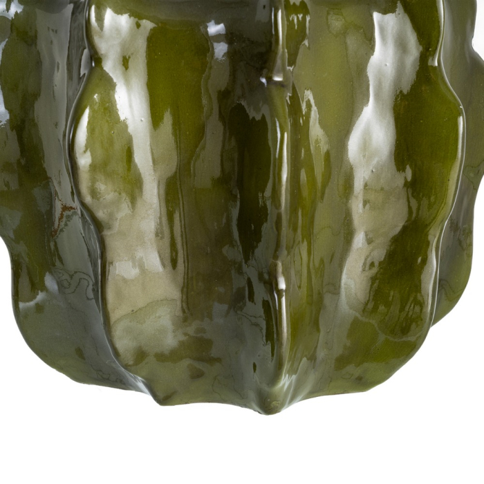 Ghiveci decorativ din ceramică verde cu formă scoicată sculptată [4]