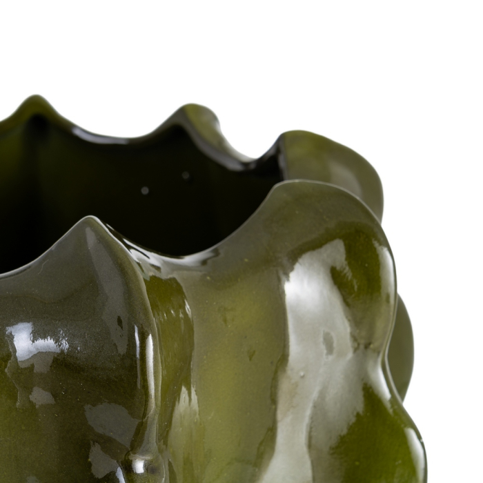 Ghiveci decorativ din ceramică verde cu formă scoicată sculptată [2]