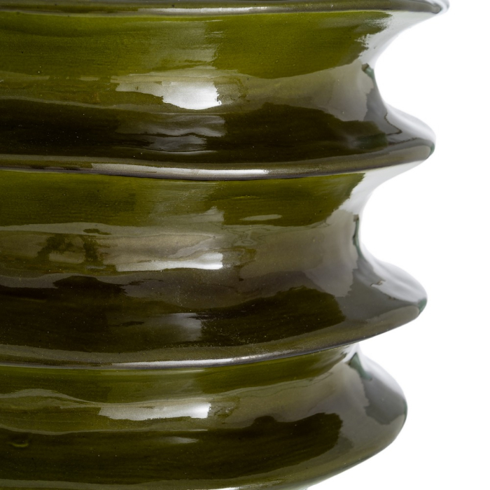Ghiveci decorativ din ceramică verde închis cu inele reliefate [3]