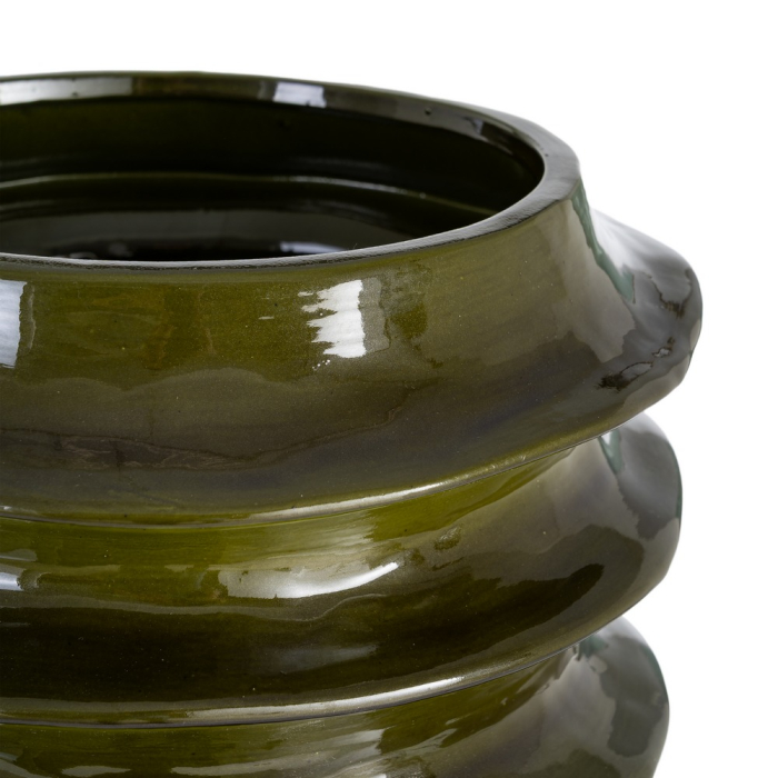 Ghiveci decorativ din ceramică verde închis cu inele reliefate [2]