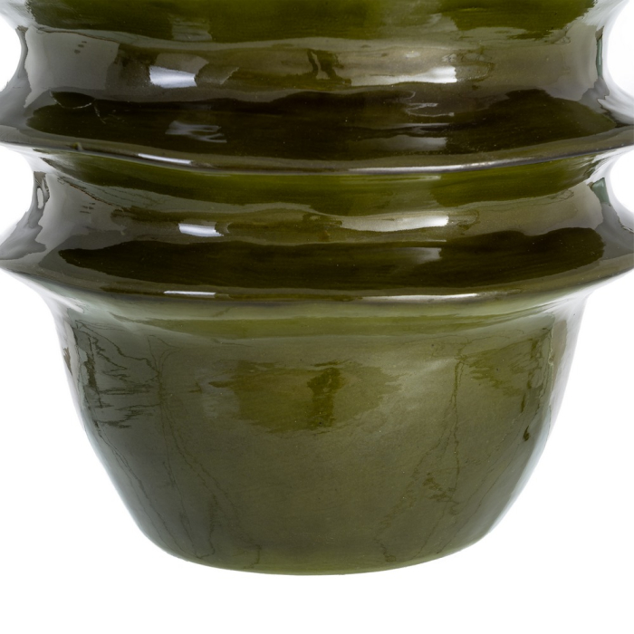 Ghiveci decorativ din ceramică verde închis cu inele reliefate [4]