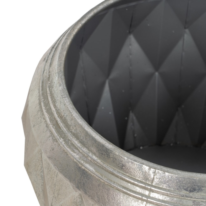 Ghiveci decorativ din metal argintiu cu textură fațetată [6]