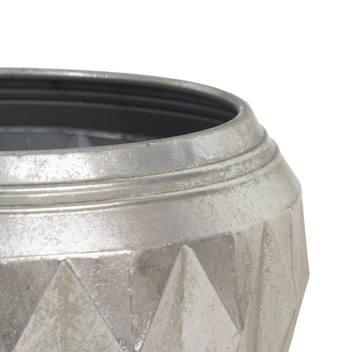 Ghiveci decorativ din metal argintiu cu textură fațetată [3]