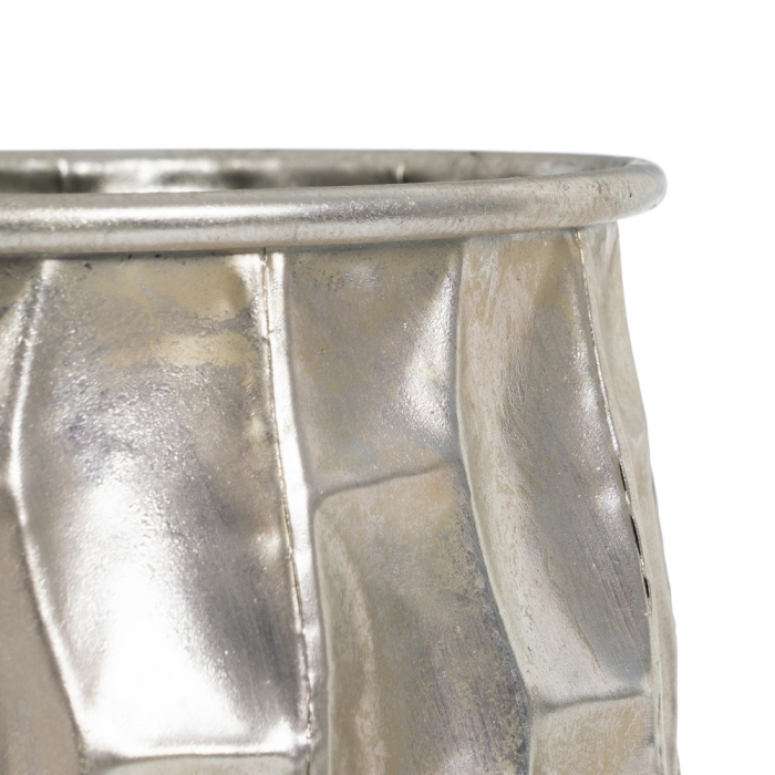 Ghiveci decorativ din metal argintiu cu mânere inelare [3]