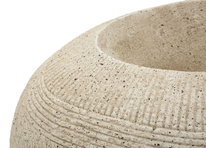 Ghiveci exterior gri din polirășină cu formă ovală joasă și textură fin striată Stone [4]