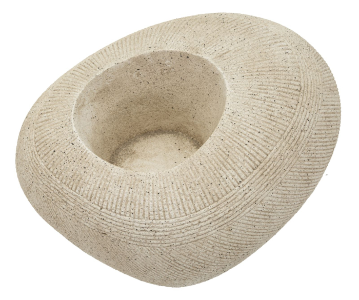 Ghiveci exterior gri din polirășină cu formă ovală joasă și textură fin striată Stone [3]