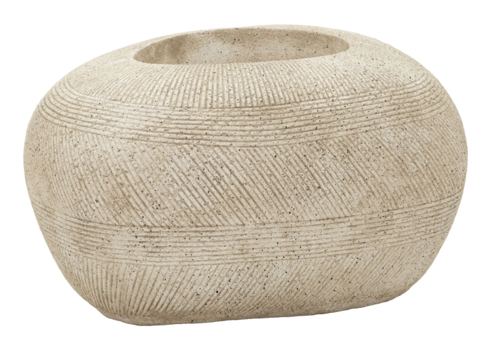 Ghiveci exterior gri din polirășină cu formă ovală joasă și textură striată [2]