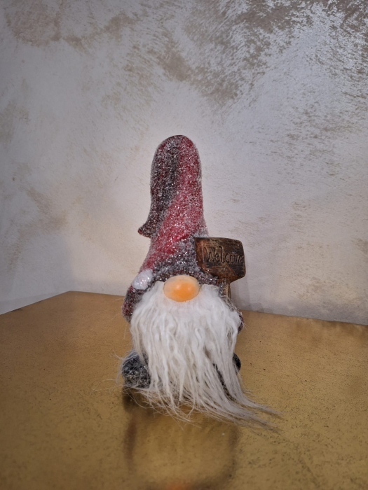 Gnom cu mesaj Welcome, ceramica rosu, creativdeco.ro [2]