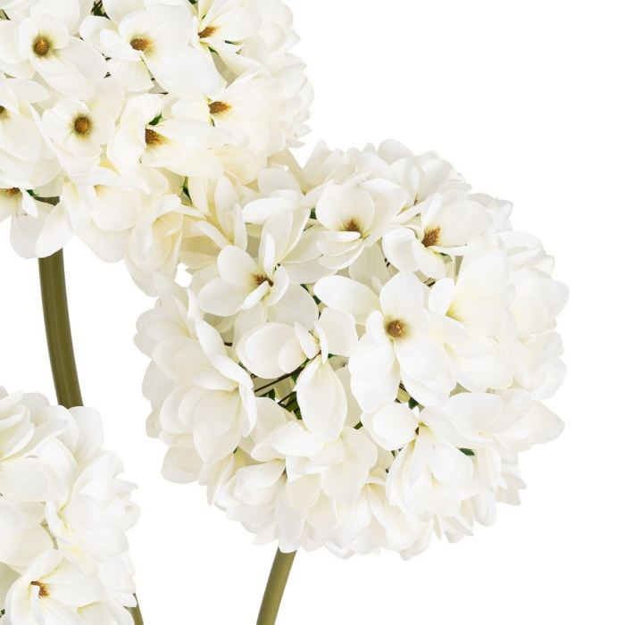 Hortensie artificială albă cu cap rotund din floricele albe pe tijă verde de 110 cm [5]