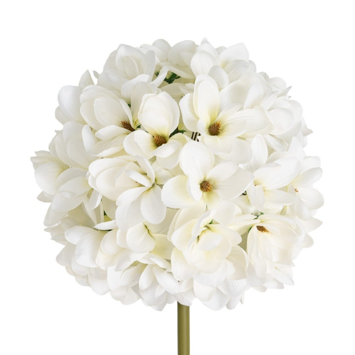 Hortensie artificială albă cu cap rotund din floricele albe pe tijă verde de 130 cm [3]