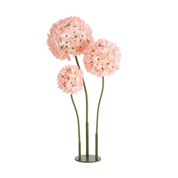 Hortensie artificială roz somon cu cap mare rotund din floricele roz pe tijă verde înaltă de 160 cm [4]