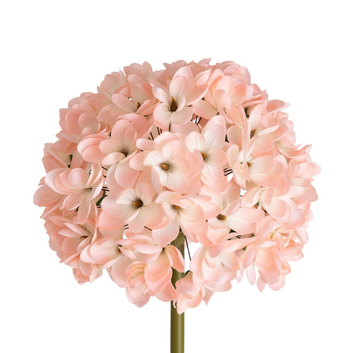 Hortensie artificială roz somon cu cap mare rotund din floricele roz pe tijă verde înaltă de 160 cm [3]