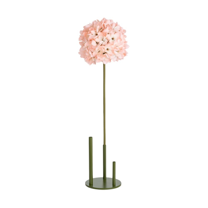 Hortensie artificială roz somon cu cap rotund din floricele roz pe tijă verde de 130 cm [6]