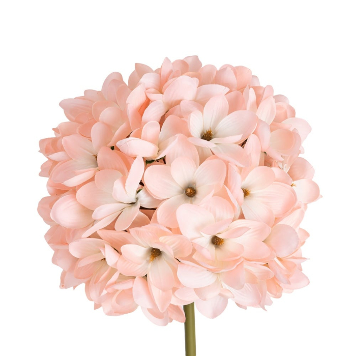 Hortensie artificială roz somon cu cap rotund din floricele roz pe tijă verde de 130 cm [3]