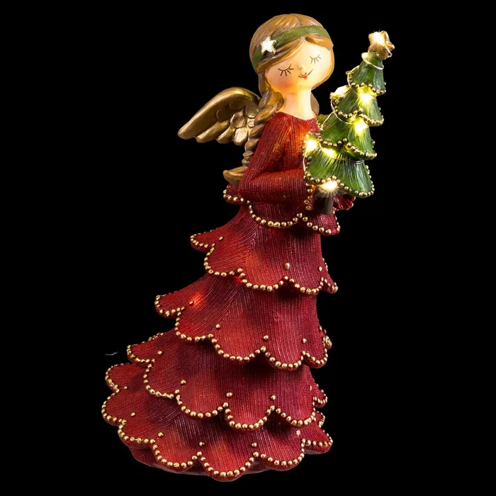 Înger decorativ roșu cu brad luminos rășină Crăciun|Decoruri festive fermecătoare [1]