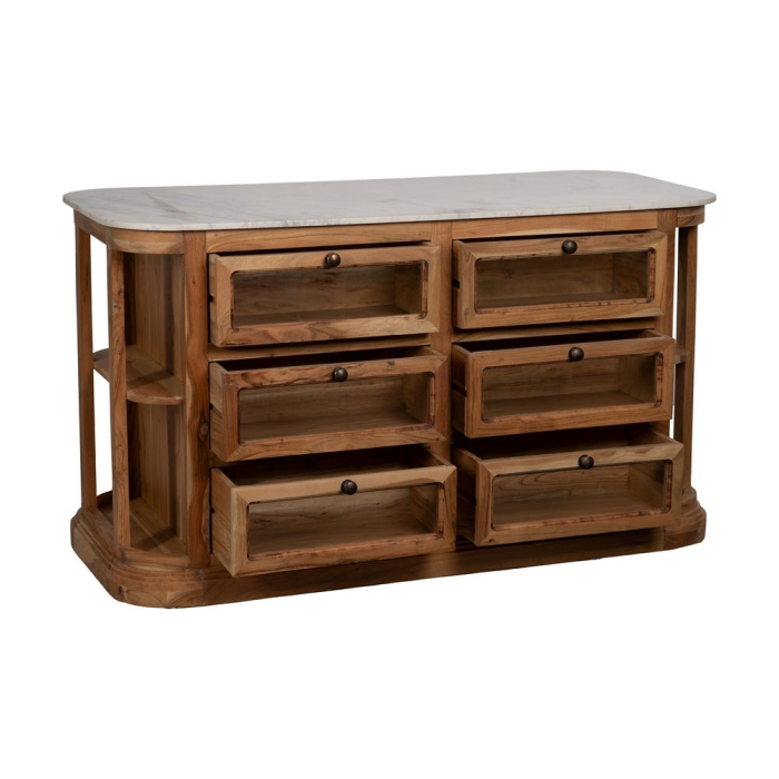 Insulă de bucătărie din lemn de mango și blat din marmură naturală [3]