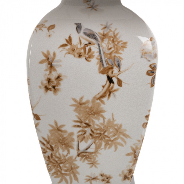 Lampa masa alb-maro cu abajur textil natur|Lampi ceramice pentru decoruri relaxate si calde [7]