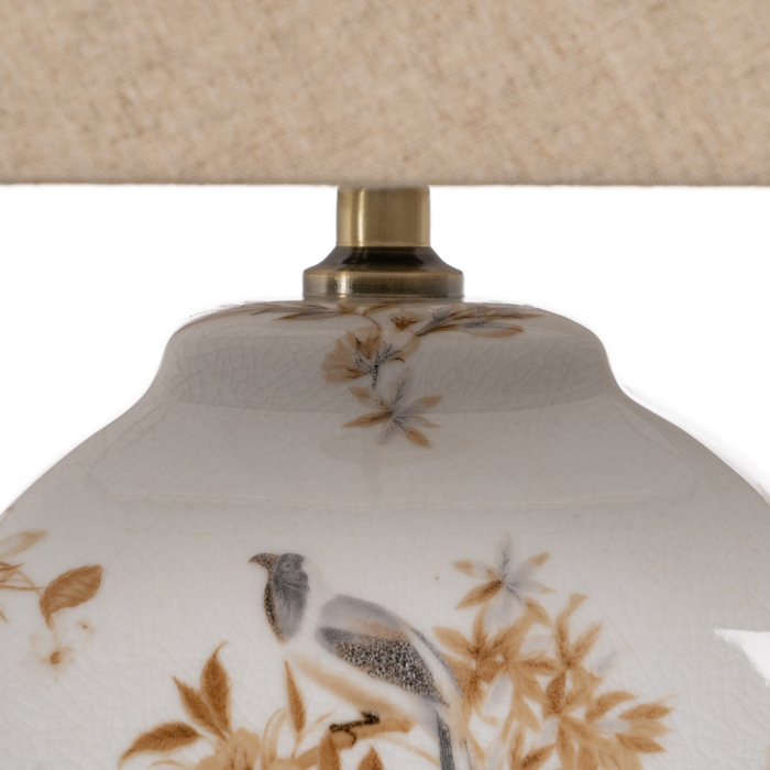 Lampa masa alb-maro cu abajur textil natur|Lampi ceramice pentru decoruri relaxate si calde [5]