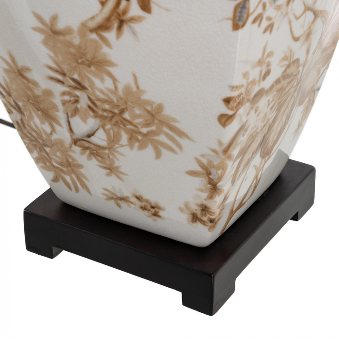 Lampa masa alb-maro cu abajur textil natur|Lampi ceramice pentru decoruri relaxate si calde [9]