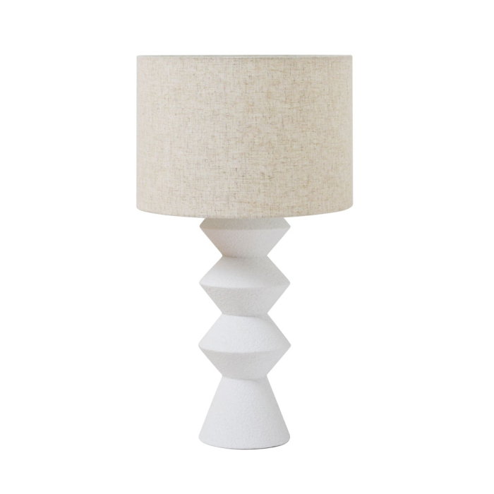 Lampă de masă cu bază albă din material tip beton și abajur textil bej – model PIERCE [1]