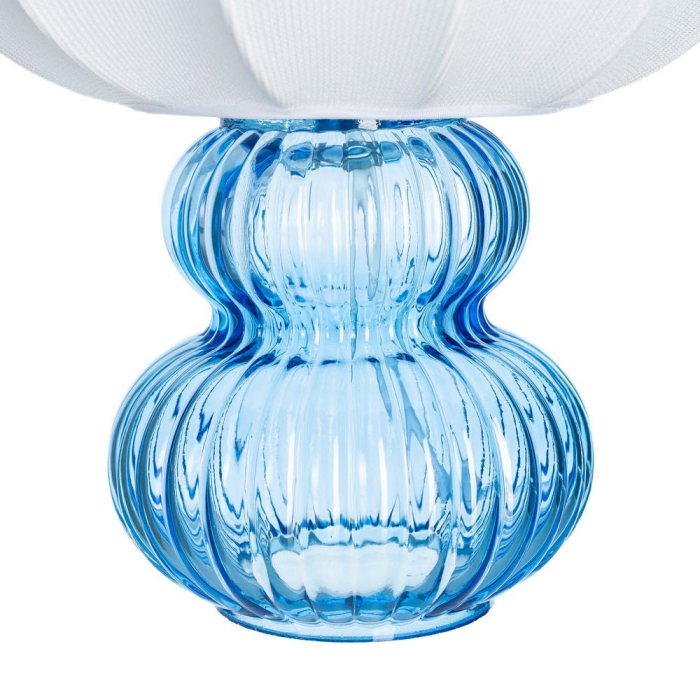 Lampă de masă albastră cu bază din sticlă și abajur din bumbac [5]