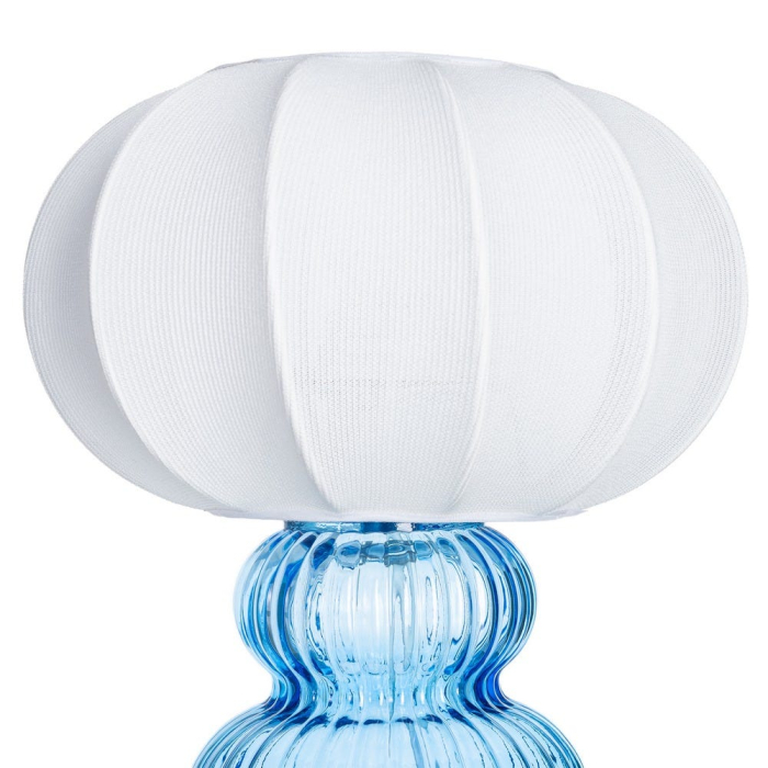 Lampă de masă albastră cu bază din sticlă și abajur din bumbac [3]