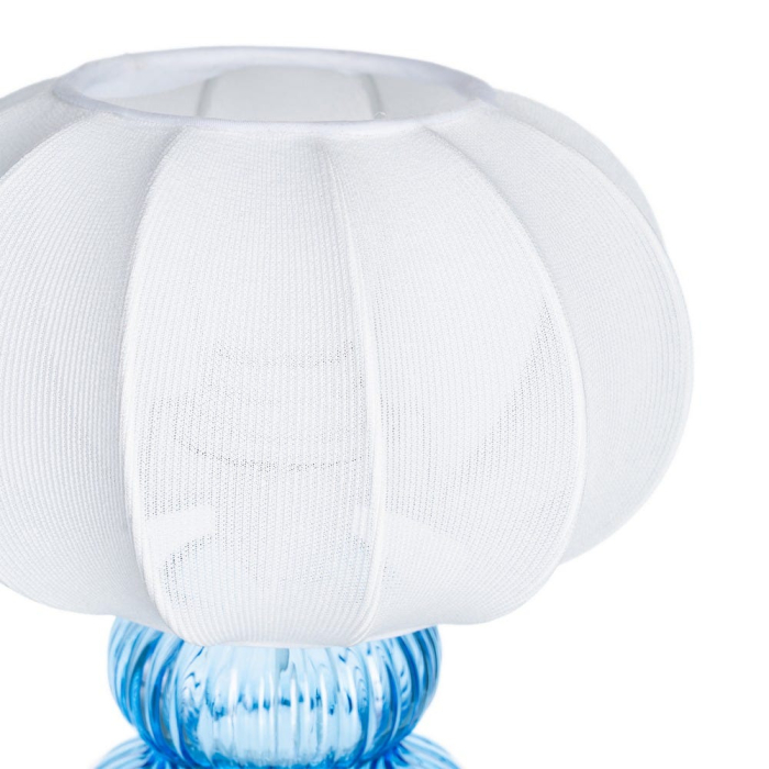 Lampă de masă albastră cu bază din sticlă și abajur din bumbac [2]