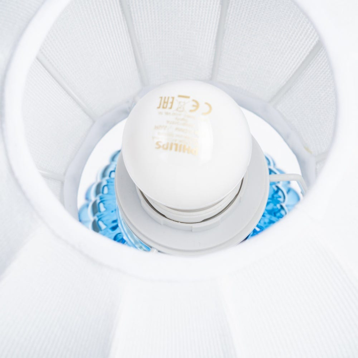 Lampă de masă albastră cu bază din sticlă și abajur din bumbac [7]