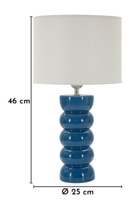 Lampă de masă albastră bază rotunjită abajur alb [6]