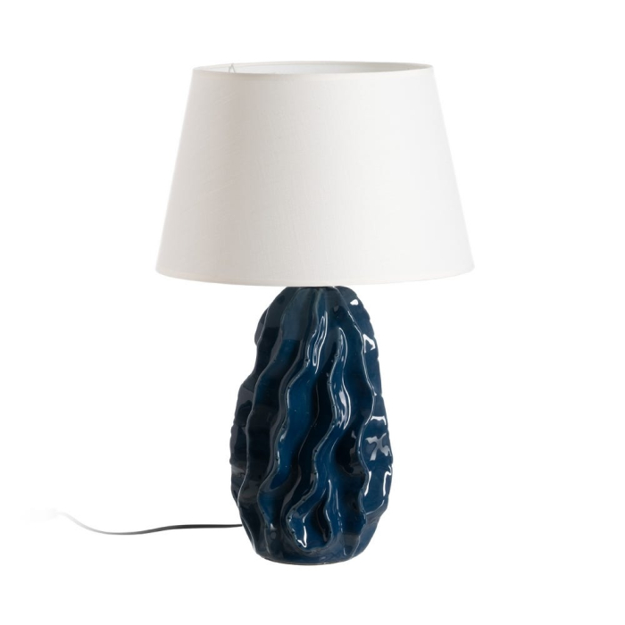 Lampă de masă albastră din ceramică cu abajur textil [1]